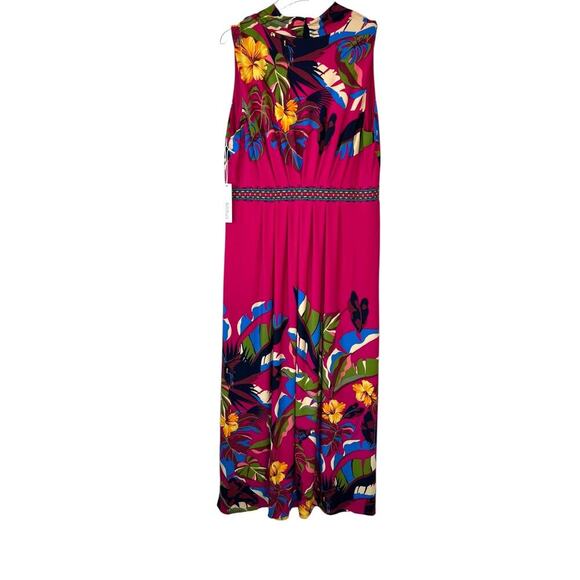 CHICO'S Classic Pleat Rainforest Sleeveless Botanic Berry Maxi Dress Size 2 = 12 - Picture 7 of 14